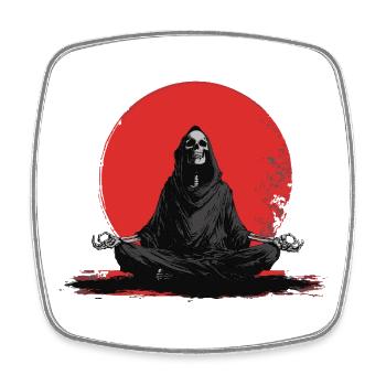 Grim Reaper Meditation in front of red sun - Square fridge magnet - white - Front