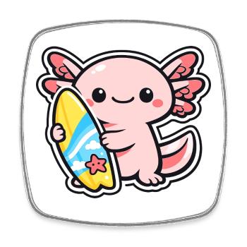 Kawaii Axolotl with Surfboard - Square fridge magnet - white - Front