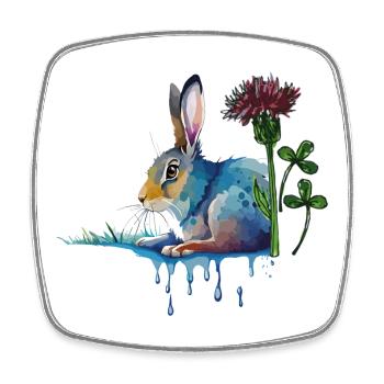 Colorful bunny with clover - Square fridge magnet - white - Front