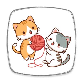 Kätzchen und Kawaii-Ball - Viereckiger Kühlschrankmagnet - Weiß - Vorne
