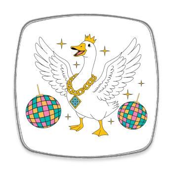 Oie royale de fête avec chaîne pailletée - Magnet carré - blanc - Devant