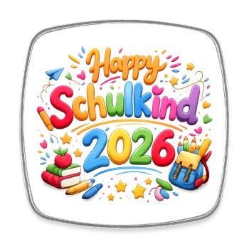 Happy Schulkind 2026 Einschulung Geschenk - Viereckiger Kühlschrankmagnet - Weiß - Vorne