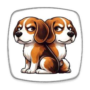 Cute Beagle Cartoon Friends Friendship Twin - Square fridge magnet - white - Front