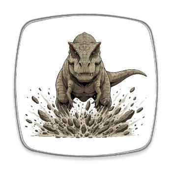 T rex Bursts out of the ground - Square fridge magnet - white - Front