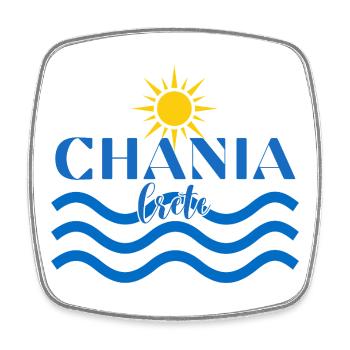 Chania Kreta Sonne und Wellen - Viereckiger Kühlschrankmagnet - Weiß - Vorne