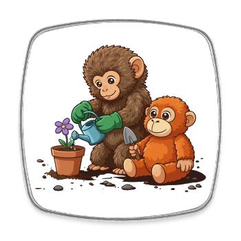 le coup de poing du singe - Jardinage des singes - Magnet carré - blanc - Devant