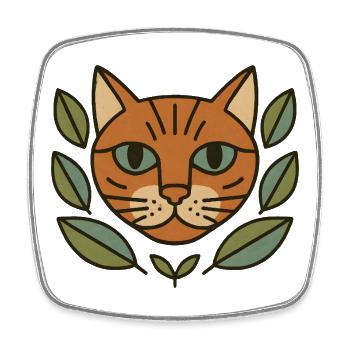 Katzenkopf im Blattkranz - Viereckiger Kühlschrankmagnet - Weiß - Vorne