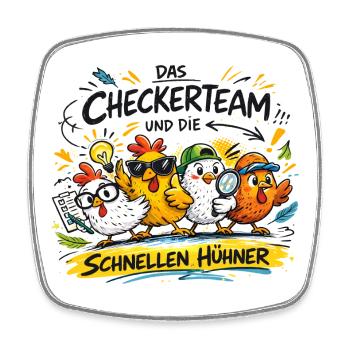 The checker team and the fast chickens - Square fridge magnet - white - Front