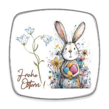 Osterhase mit bunten Eiern - Viereckiger Kühlschrankmagnet - Weiß - Vorne