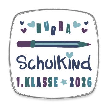 Hurra Schulkind – Einschulung 2026 Klasse 1 - Viereckiger Kühlschrankmagnet - Weiß - Vorne
