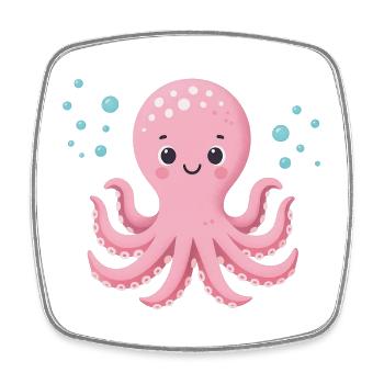 Pink Octopus with Bubbles - Square fridge magnet - white - Front