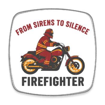 Feuerwehrmann-Biker-Abzeichen Schablone Kunst - Viereckiger Kühlschrankmagnet - Weiß - Vorne
