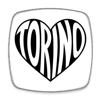 Torino, Turin Heart Typography - Square fridge magnet - white - Front