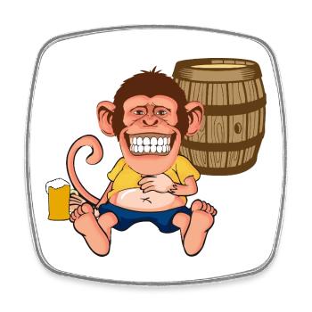 Funny Monkey Beer Barrel Retro Cartoon Graphic - Viereckiger Kühlschrankmagnet - Weiß - Vorne