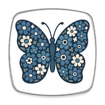 Blue Blossoms Butterfly Floral - Square fridge magnet - white - Front