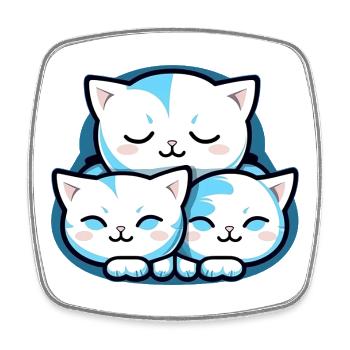 Trois chats Kawaii - Bébé - Chat - Magnet carré - blanc - Devant