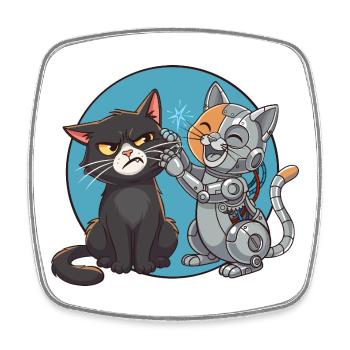 Chat und Roboter - Viereckiger Kühlschrankmagnet - Weiß - Vorne