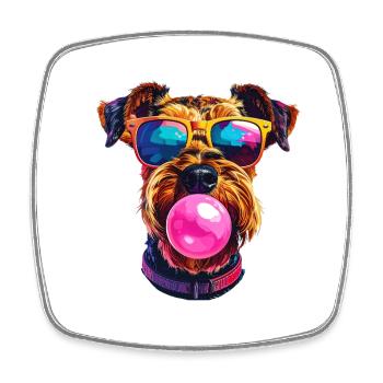 Airedale Terrier mit Bubblegum Sonnenbrille - Viereckiger Kühlschrankmagnet - Weiß - Vorne