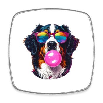 Bunter Berner Sennenhun mit Bubblegum-Sonnenbrille - Viereckiger Kühlschrankmagnet - Weiß - Vorne