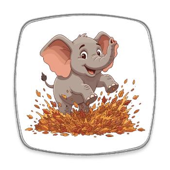 Fröhlicher Elefant im Herbstlaub - Viereckiger Kühlschrankmagnet - Weiß - Vorne