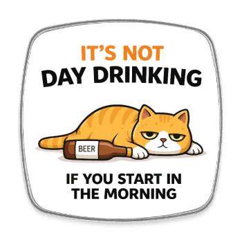 Morgens Katzentag-Trinkmeme - Viereckiger Kühlschrankmagnet - Weiß - Vorne