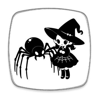 Süße Hexe mit Spinne Halloween Motiv - Viereckiger Kühlschrankmagnet - Weiß - Vorne