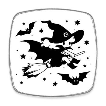 Sorcière volante avec un motif d’Halloween à balai - Magnet carré - blanc - Devant