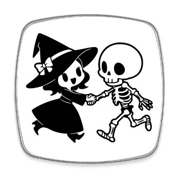 Witch and Skeleton Halloween Couple Motif - Square fridge magnet - white - Front