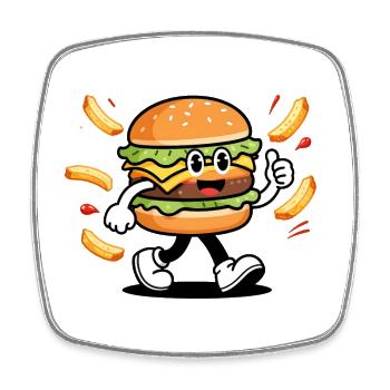 Energiegeladener und gourmetischer Cartoon-Burger - Viereckiger Kühlschrankmagnet - Weiß - Vorne