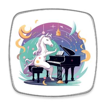 Mondzauber Unicorn at the piano - Square fridge magnet - white - Front
