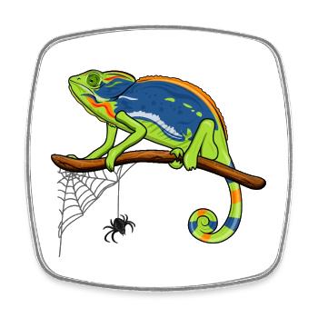Chameleon On Branch with Spider Web - Square fridge magnet - white - Front