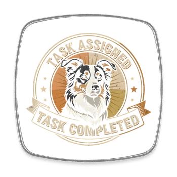 Aufgabe erledigt | Border Collie Badge - Viereckiger Kühlschrankmagnet - Weiß - Vorne