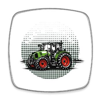 Farm Life – Green Tractor Vintage Halftone - Square fridge magnet - white - Front