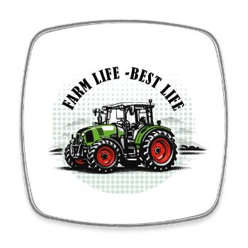 Farm Life – Grün-Roter Traktor Vintage Stil - Viereckiger Kühlschrankmagnet - Weiß - Vorne