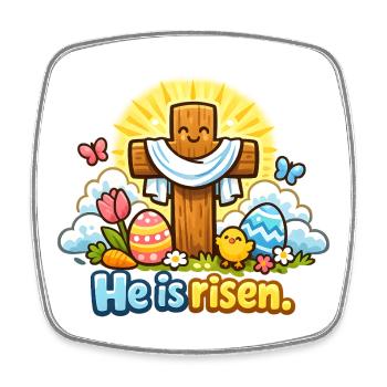 Kawaii Kruzifix He is Risen Ostern Jesus - Viereckiger Kühlschrankmagnet - Weiß - Vorne