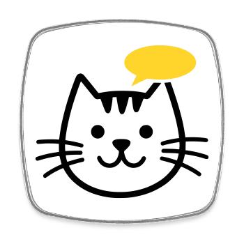 Cat head with yellow speech bubble - Square fridge magnet - white - Front