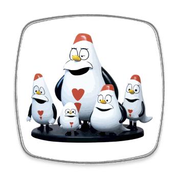 Heart Penguin Family Cartoon - Square fridge magnet - white - Front