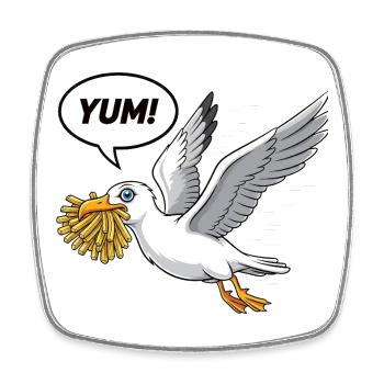 Mouette drôle qui vole des frites sur la plage - Magnet carré - blanc - Devant