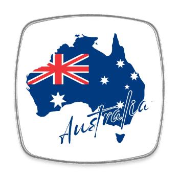 Map with the flag of Australia, I love Australia - Square fridge magnet - white - Front