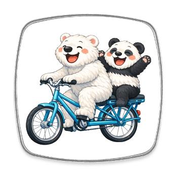 Zwei Teddybären auf einem Fahrrad - Viereckiger Kühlschrankmagnet - Weiß - Vorne