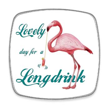 Flamingo mit Longdrink Retro - Viereckiger Kühlschrankmagnet - Weiß - Vorne