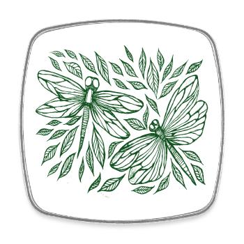 Libellen und botanische Blätter - Viereckiger Kühlschrankmagnet - Weiß - Vorne