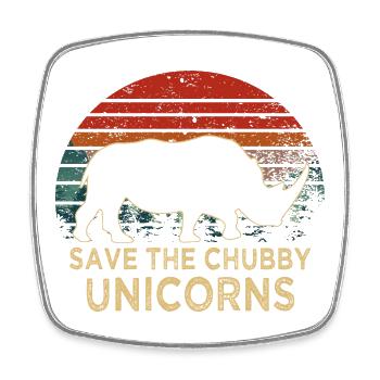 Save The Chubby Unicorns Retro Rhino Slogan - Square fridge magnet - white - Front