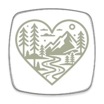 Herzform-Landschaft mit Bergen & Fluss - Viereckiger Kühlschrankmagnet - Weiß - Vorne