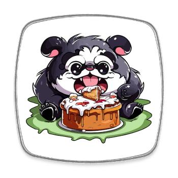 Pug mit Kuchen Cartoon - Viereckiger Kühlschrankmagnet - Weiß - Vorne
