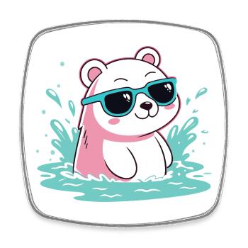 Aquatic Polar Bear in Cool Glasses - Square fridge magnet - white - Front