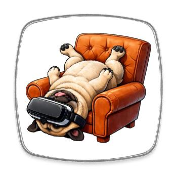 Mops mit VR Brille im Sessel - Viereckiger Kühlschrankmagnet - Weiß - Vorne