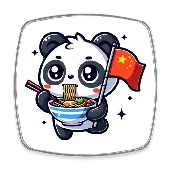 Panda Bear Noodles China Flag Ramen Asia Bowl - Square fridge magnet - white - Front
