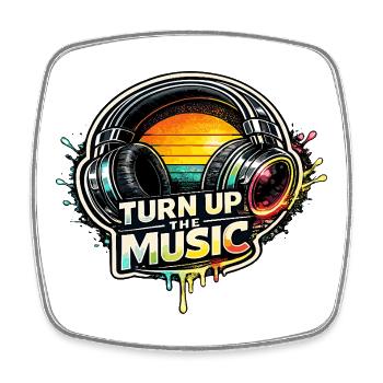 TURN UP THE MUSIC Kopfhörer Retro Musikmotiv - Viereckiger Kühlschrankmagnet - Weiß - Vorne
