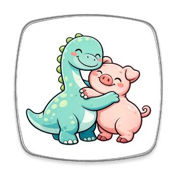 Brontosaure et cochon mignons - Magnet carré - blanc - Devant